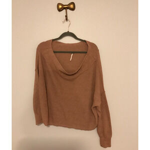 Free People Women's Alana Off-Shoulder Brown Knit Sweater - Size Medium